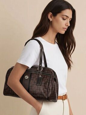 COACH | Signature Leather Shoulder Bag Brown Black Purse Silver Hardware
